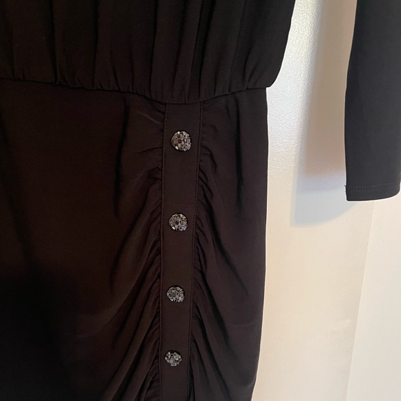 White House Black Market Long Black Blouse with Hematite Buttons - Picture 2 of 4